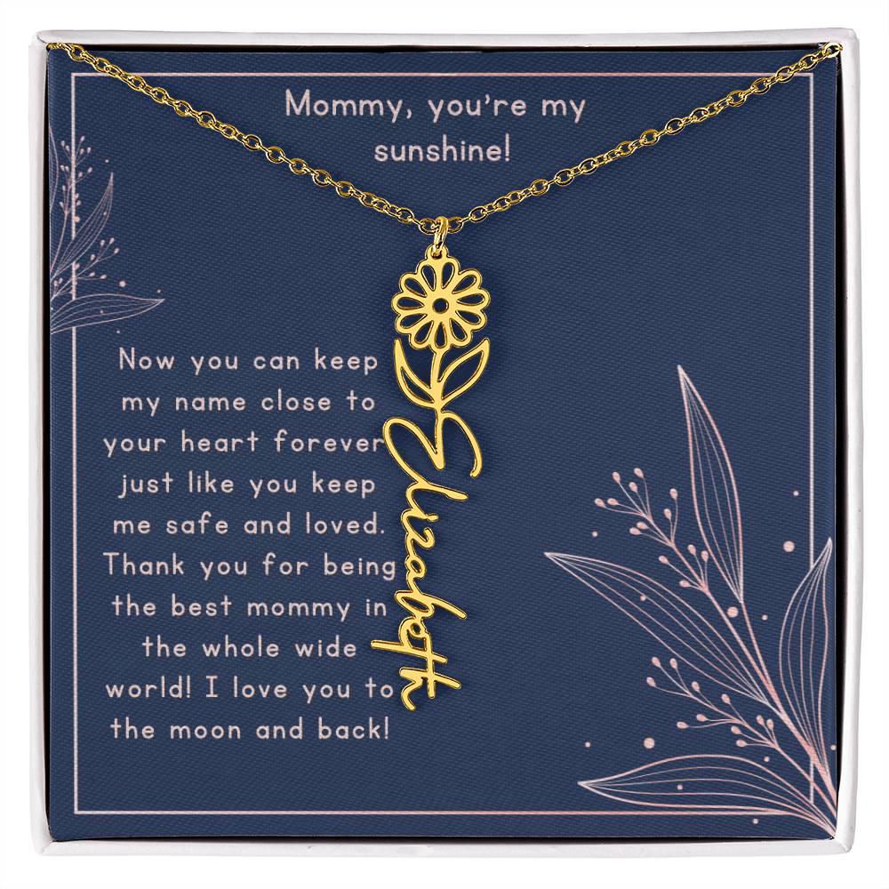 MY SUNSHINE - Push Present - Custom Name Necklace with Birth Flower