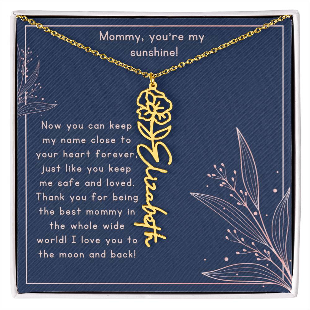 MY SUNSHINE - Push Present - Custom Name Necklace with Birth Flower